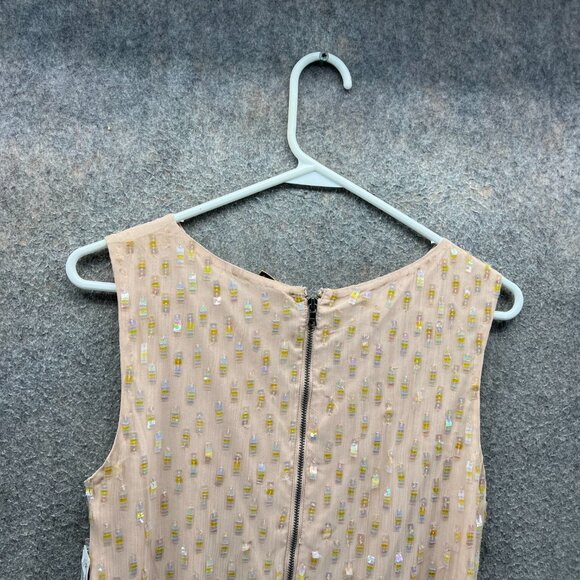 Alice + Olivia Dress Women 2 Nude Yellow Sequin Beaded Sleeveless Shift Cocktail - Picture 9 of 11